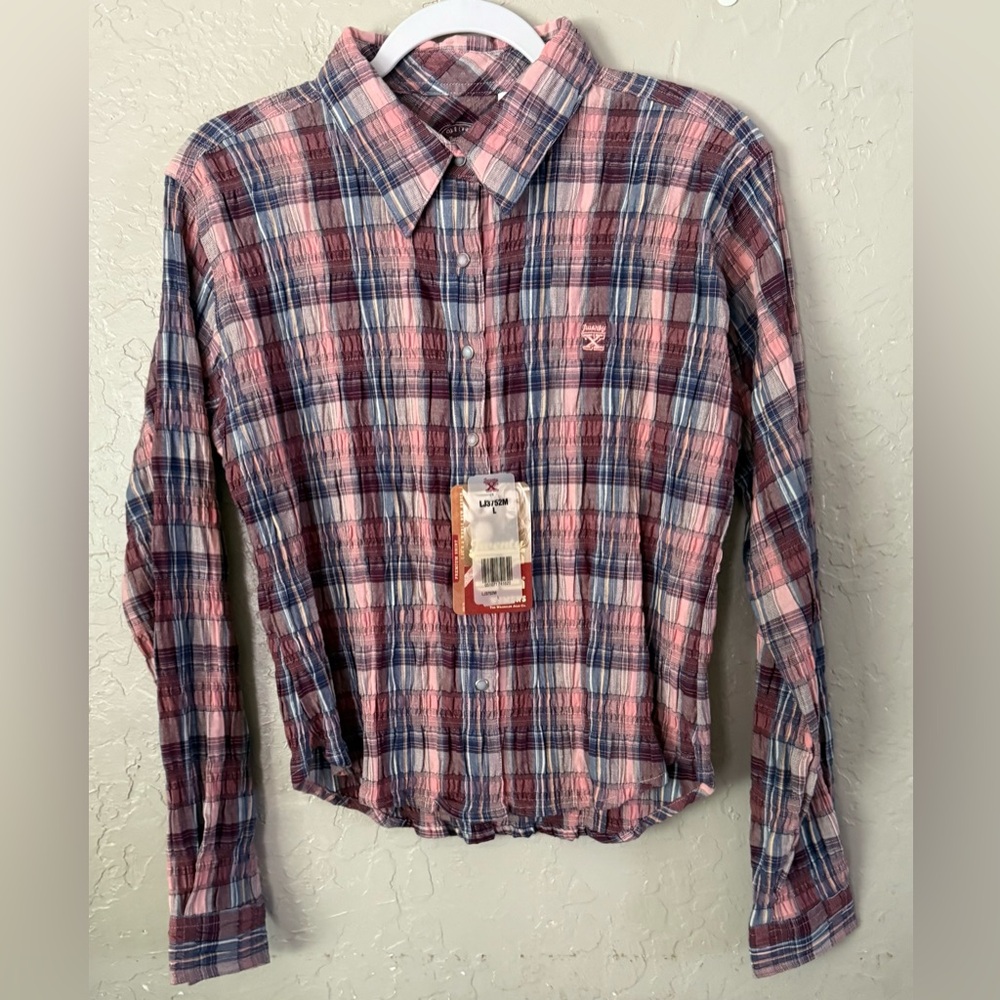 Twenty X Ultra Fit Women’s Western Pearl Snap Plaid Button Up Shirt Size L